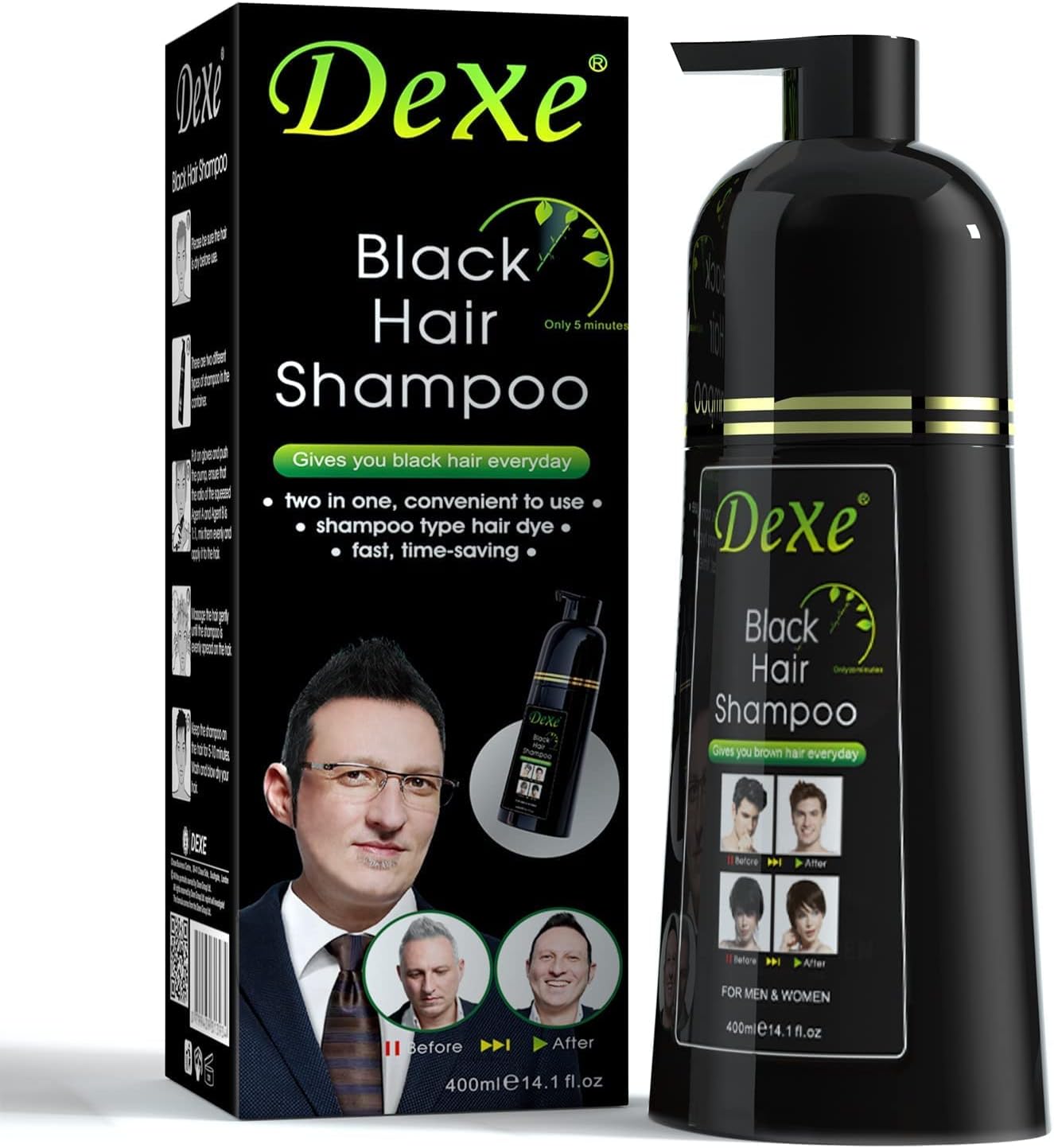 400 ml Dexe Black hair shampoo International USA product used for male female